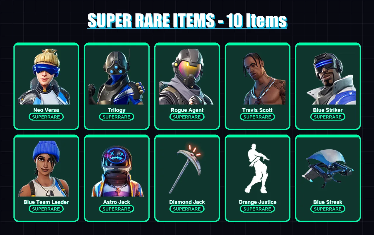 [PS4/PS5/XBOX/PC] | Neo Versa | Trilogy | Rogue Agent | Travis Scott | Blue Striker | 24 skin | 14 pickaxe | 14 emote | 17 glider | Lv176