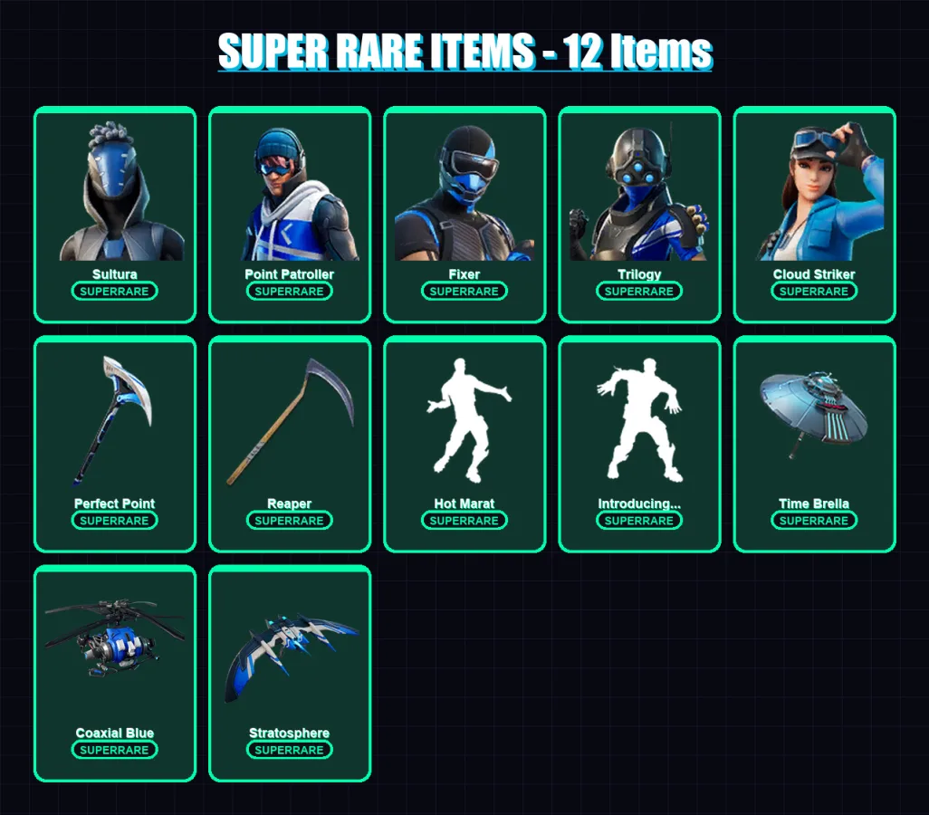 [PS4/PS5/XBOX/PC] | Sultura | Point Patroller | Fixer | Trilogy | Cloud Striker | 101 skin | 142 pickaxe | 119 emote | 114 glider | Lv2168