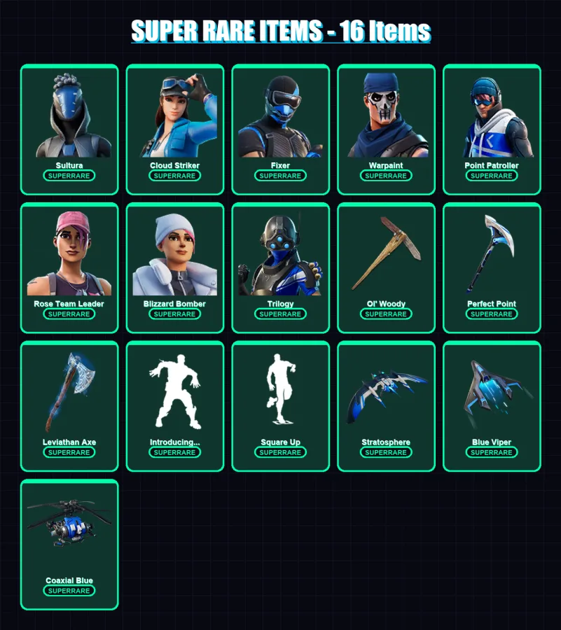 [PC/XBOX] | Sultura | Cloud Striker | Fixer | Warpaint | Point Patroller | 93 skin | 86 pickaxe | 66 emote | 69 glider | Lv888