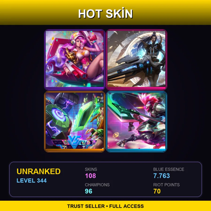 ME | Lv344 | Unranked | 108 Skin | 96 Champ — Unranked / Smurf League of Legends