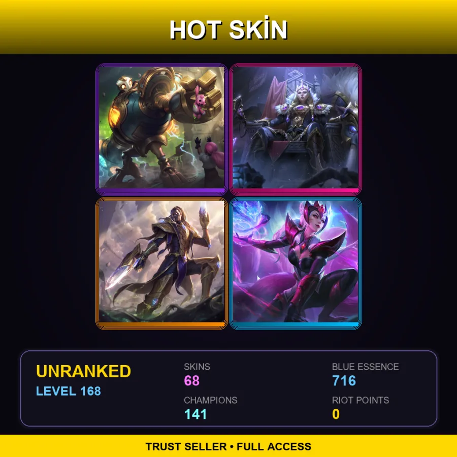 SG | Lv168 | Unranked | 68 Skin | 141 Champ — LoL account