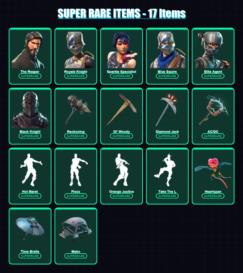 [PC/XBOX/PSN] | The Reaper | Royale Knight | Sparkle Specialist | Blue Squire | Elite Agent | 50 skin | 58 pickaxe | 63 emote | 54 glider | Lv1029