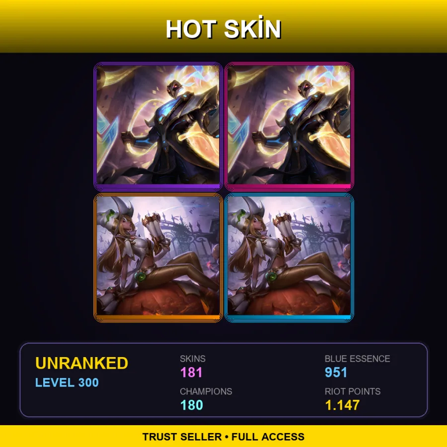 EUW | Lv300 | Unranked | 181 Skin | 180 Champ