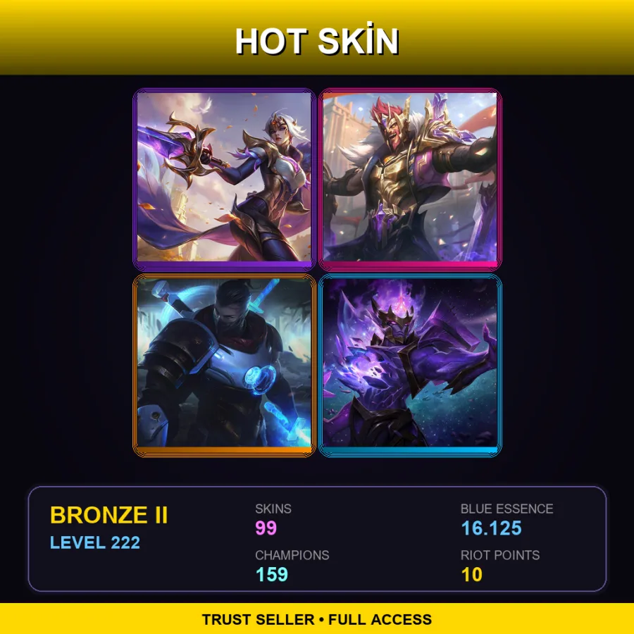 EUNE | Lv222 | Bronze II | 99 Skin | 159 Champ — LoL account