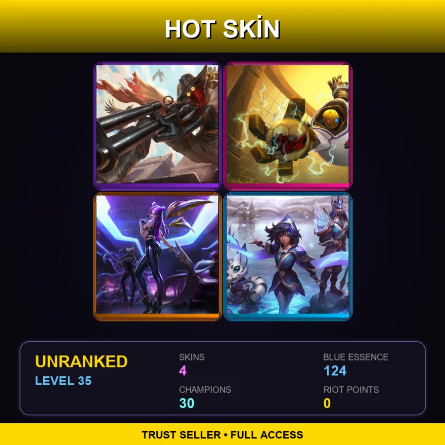 JP | Lv35 | Unranked | 4 Skin | 30 Champ — LoL account