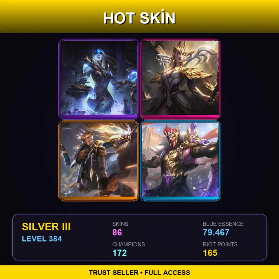 LAN | Lv384 | Silver III | 86 Skin | 172 Champ — LoL account