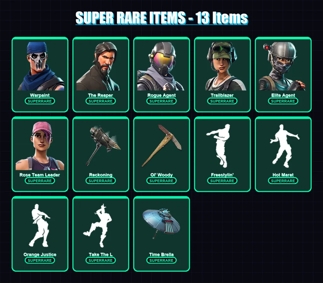 [PC/XBOX] | Warpaint | The Reaper | Rogue Agent | Trailblazer | Elite Agent | 107 skin | 98 pickaxe | 98 emote | 93 glider | Lv1149