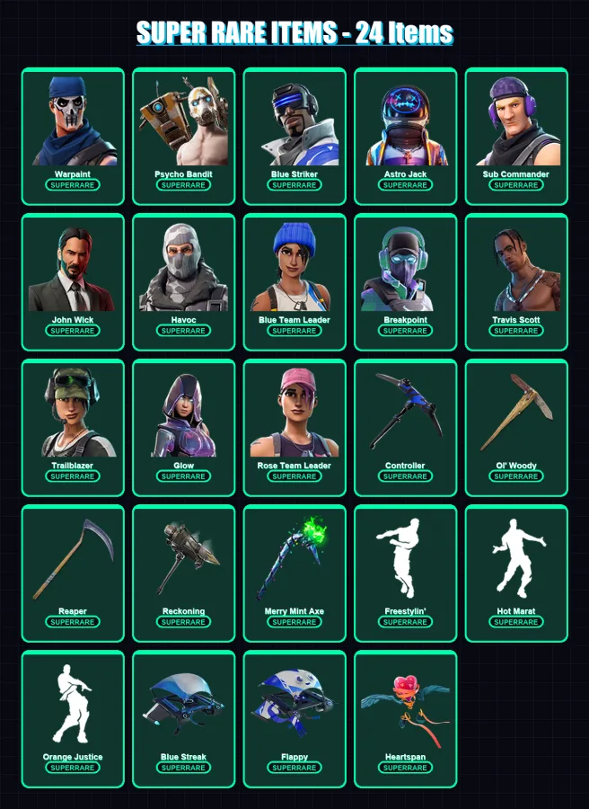 [PC] | Warpaint | Psycho Bandit | Blue Striker | Astro Jack | Sub Commander | 184 skin | 157 pickaxe | 146 emote | 130 glider | Lv1856