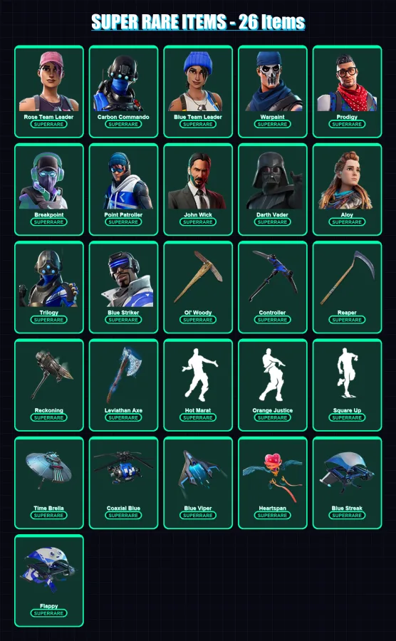 [PC/XBOX] | Rose Team Leader | Carbon Commando | Blue Team Leader | Warpaint | Prodigy | 349 skin | 257 pickaxe | 294 emote | 229 glider | Lv4713 — Fortnite account