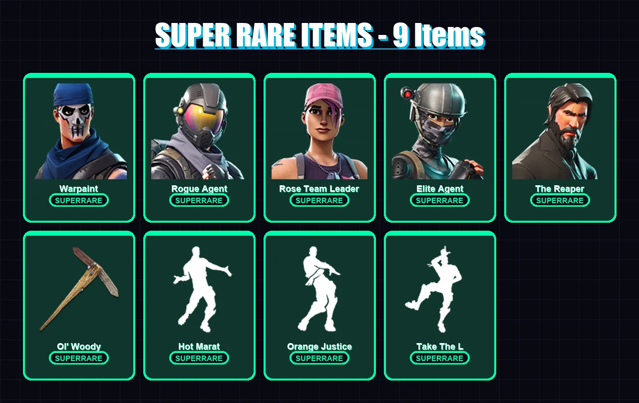 [PC/XBOX/PSN] | Warpaint | Rogue Agent | Rose Team Leader | Elite Agent | The Reaper | 71 skin | 64 pickaxe | 95 emote | 77 glider | Lv1223