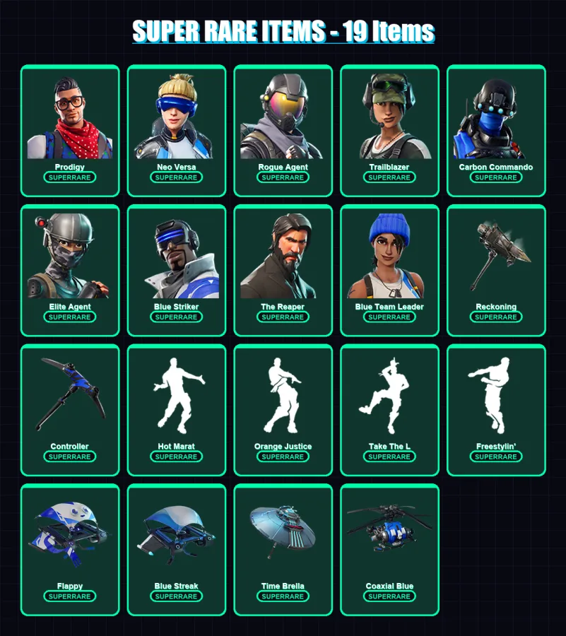 [PC/XBOX] | Prodigy | Neo Versa | Rogue Agent | Trailblazer | Carbon Commando | 101 skin | 86 pickaxe | 88 emote | 94 glider | Lv1204