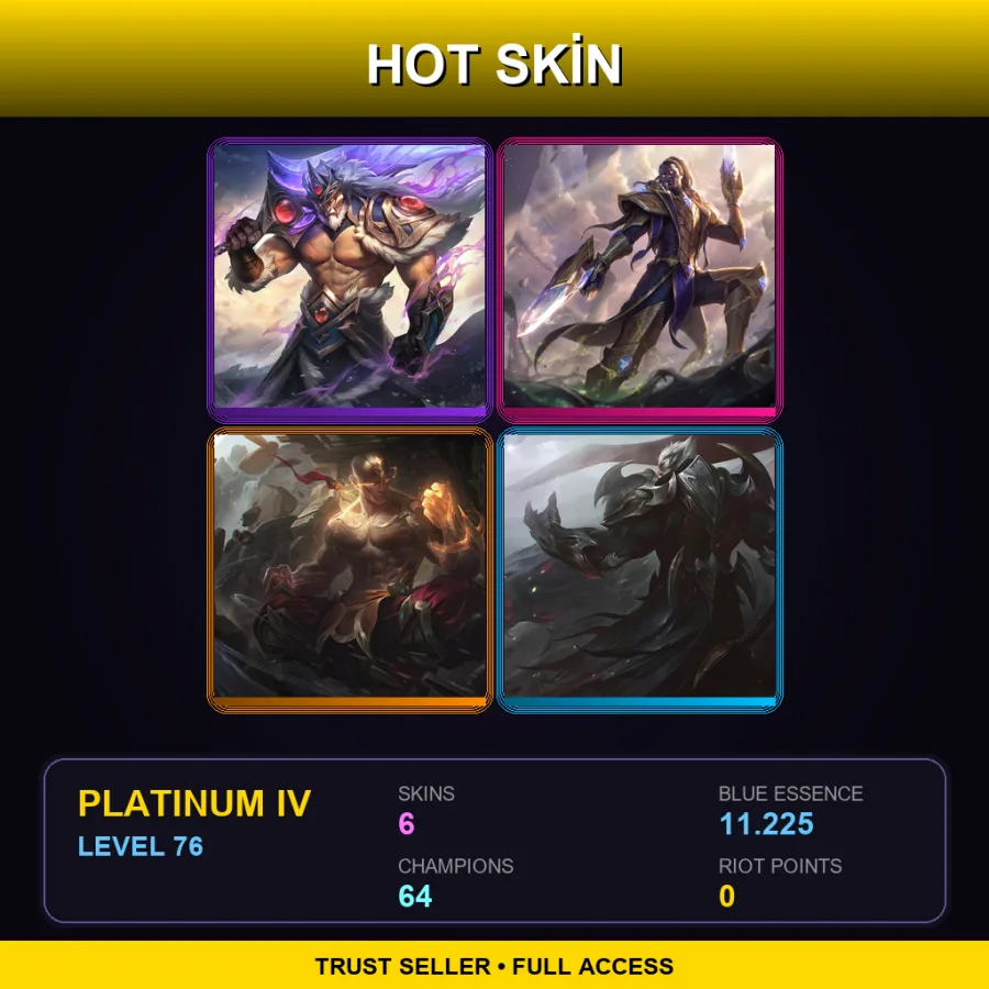 EUW | Lv76 | Platinum IV | 6 Skin | 64 Champ