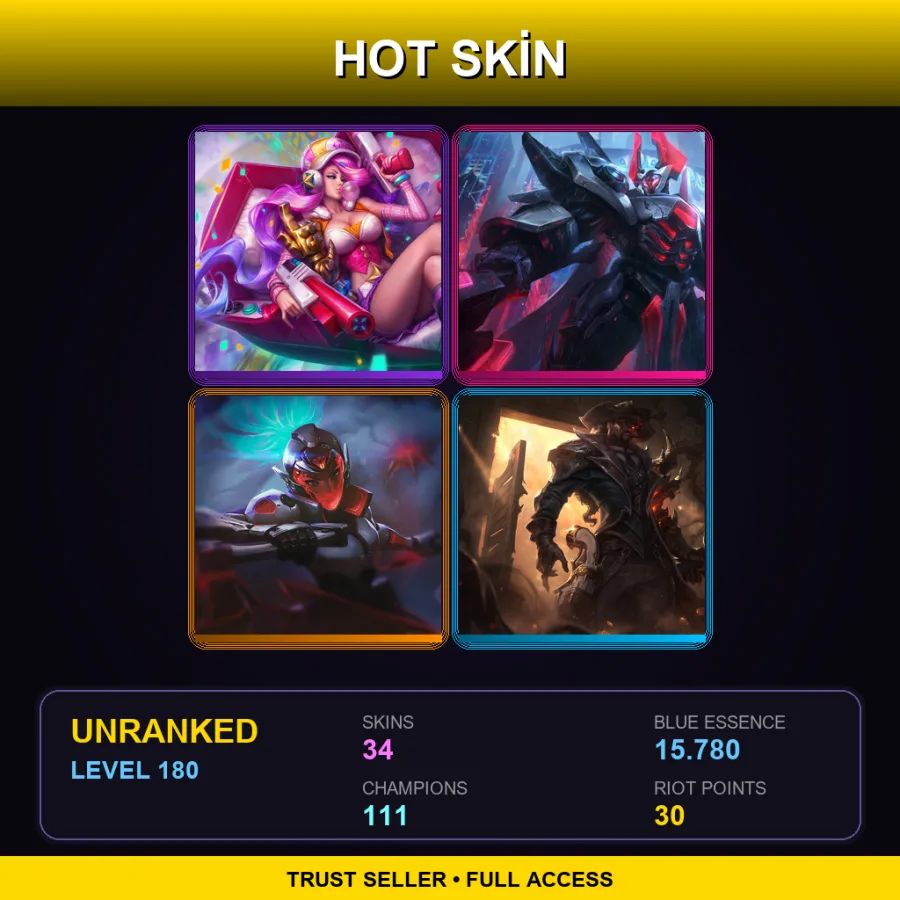 EUW | Lv180 | Unranked | 34 Skin | 111 Champ