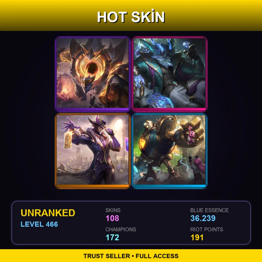 BR | Lv466 | Unranked | 108 Skin | 172 Champ — LoL account
