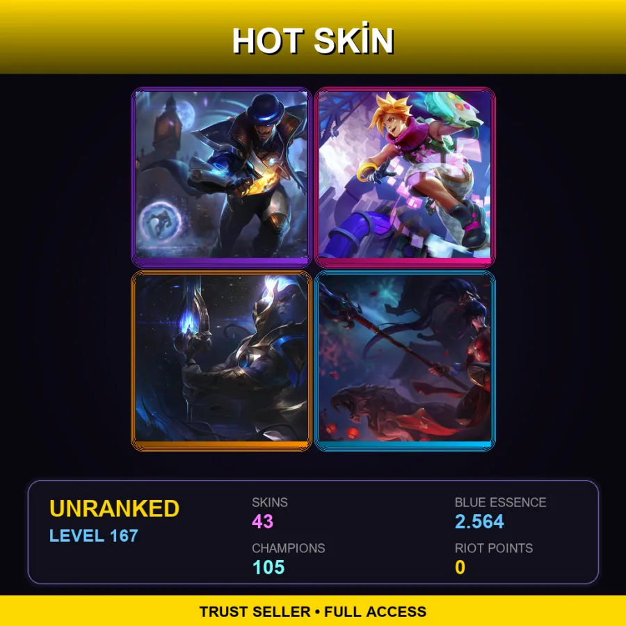 VN | Lv167 | Unranked | 43 Skin | 105 Champ — LoL account
