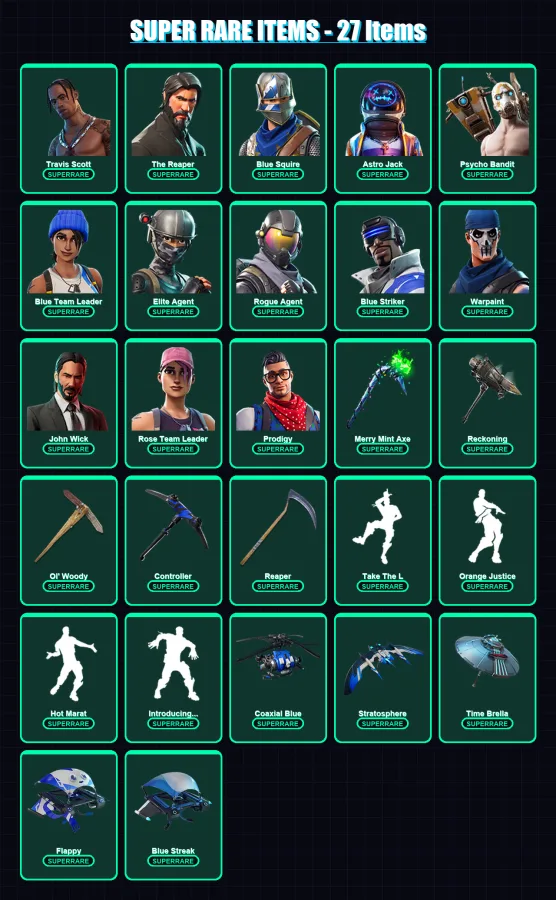 [PC] | Travis Scott | The Reaper | Blue Squire | Astro Jack | Psycho Bandit | 267 skin | 217 pickaxe | 218 emote | 151 glider | Lv1695