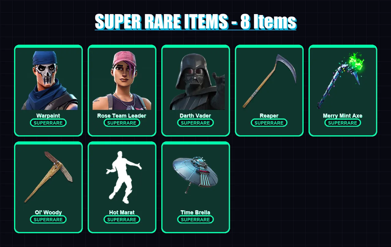 [PC/XBOX] | Warpaint | Rose Team Leader | Darth Vader | Snap | Twyn | 183 skin | 196 pickaxe | 167 emote | 170 glider | Lv2601 — Fortnite account