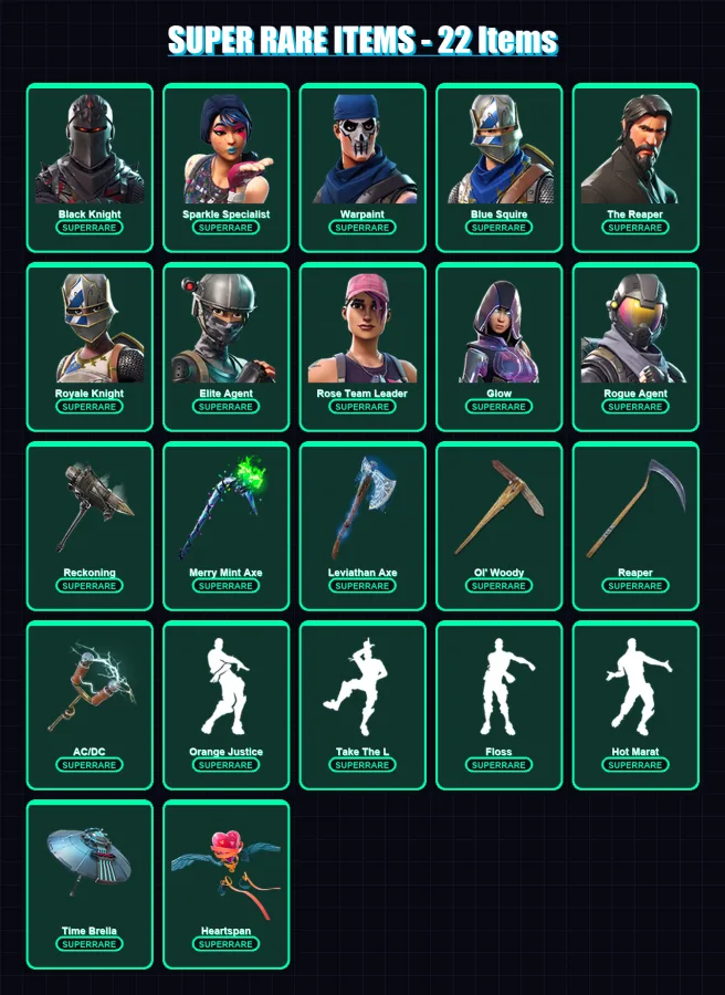 [PC/XBOX] | Black Knight | Sparkle Specialist | Warpaint | Blue Squire | The Reaper | 185 skin | 144 pickaxe | 125 emote | 124 glider | Lv2105