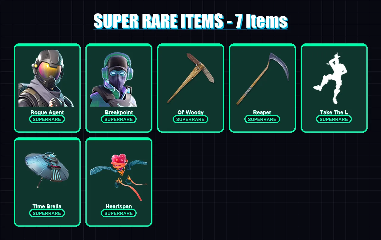 [PC/PSN] | Rogue Agent | Breakpoint | Midas | Gear Specialist Maya | Fade | 82 skin | 111 pickaxe | 119 emote | 106 glider | Lv2005