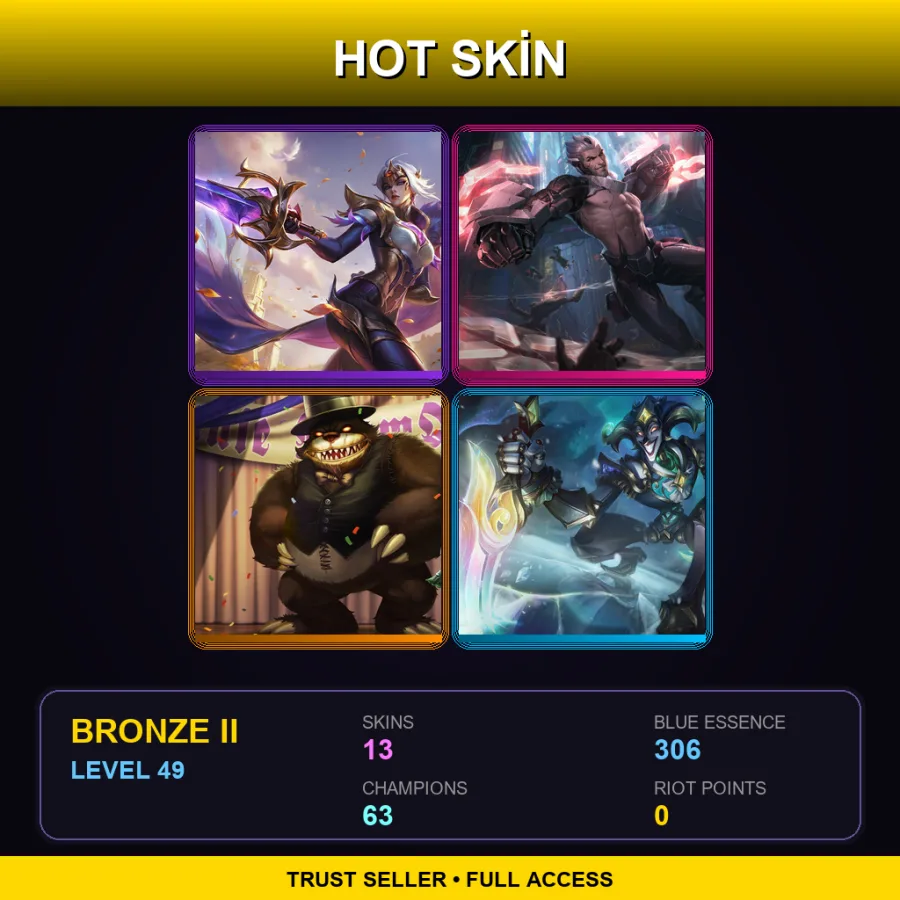 EUNE | Lv49 | Bronze II | 13 Skin | 63 Champ — LoL account