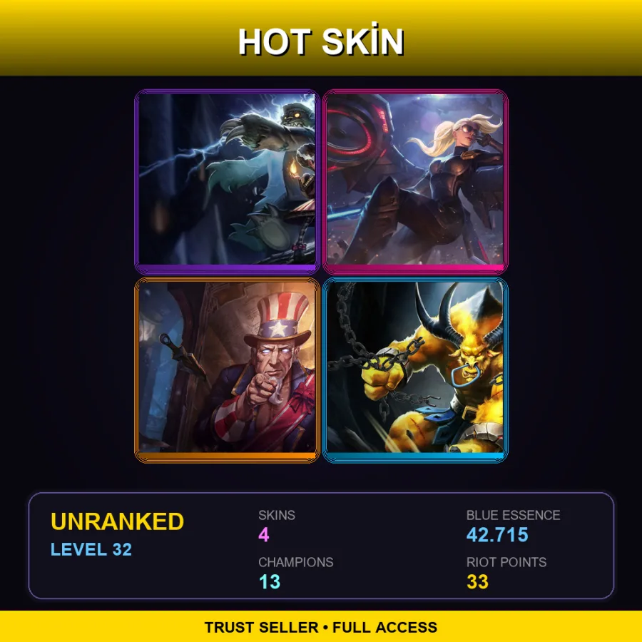EUW | Lv32 | Unranked | 4 Skin | 13 Champ