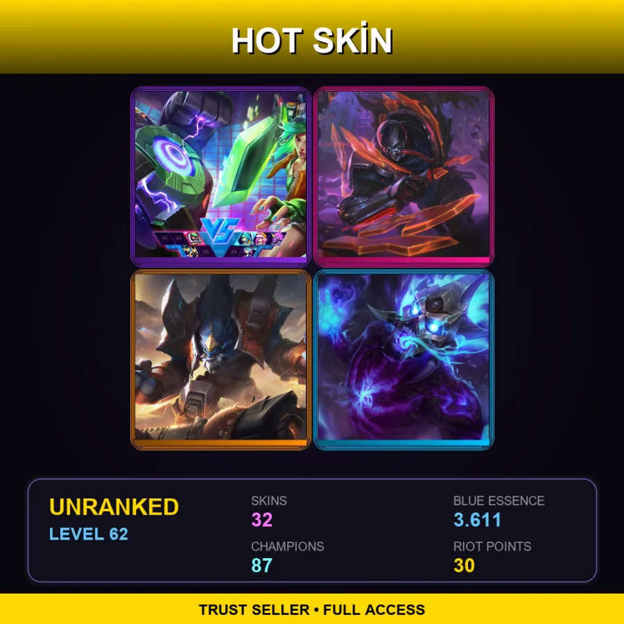 EUW | Arcade Riven | PROJECT: Pyke | Odyssey Malphite | Spirit Fire Brand | 32 Skin | 87 Champ | Lv62
