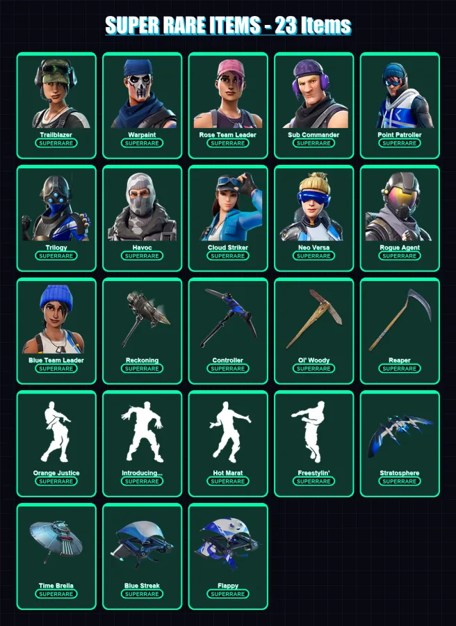 [PC] | Trailblazer | Warpaint | Rose Team Leader | Sub Commander | Point Patroller | 112 skin | 118 pickaxe | 109 emote | 101 glider | Lv1492
