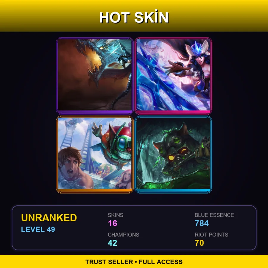 EUW | Dragonslayer Vayne | Snowstorm Sivir | Pool Party Ziggs | Omega Squad Teemo | 16 Skin | 42 Champ | Lv49