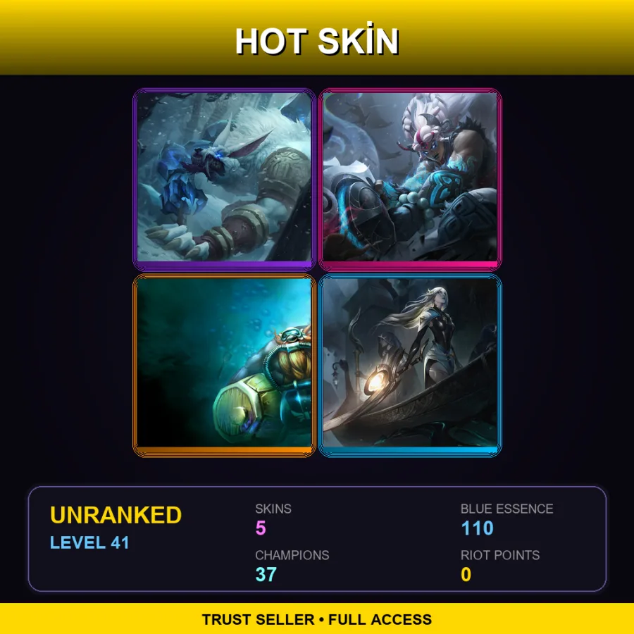 LAN | Lv41 | Unranked | 5 Skin | 37 Champ — LoL account