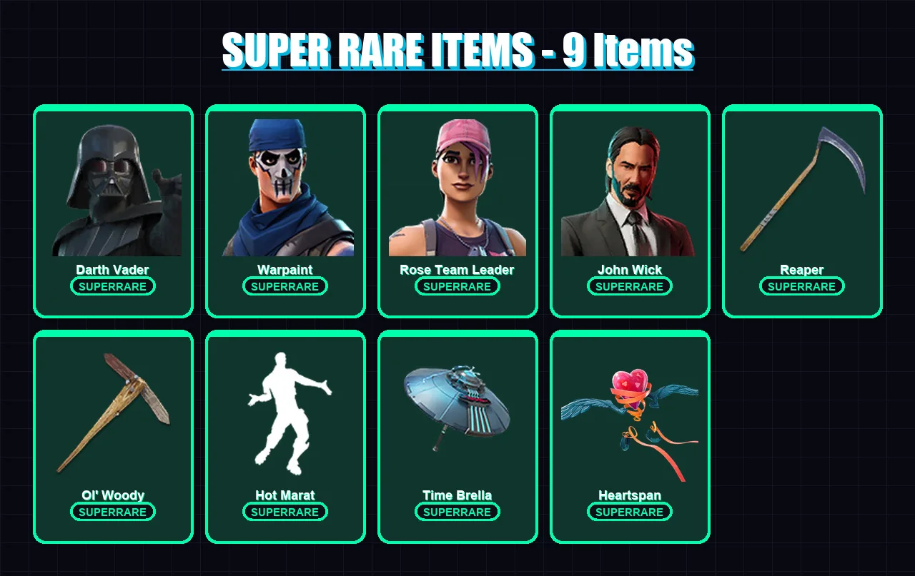 [PC/XBOX/PSN] | Darth Vader | Warpaint | Rose Team Leader | John Wick | Era | 198 skin | 214 pickaxe | 198 emote | 184 glider | Lv2904