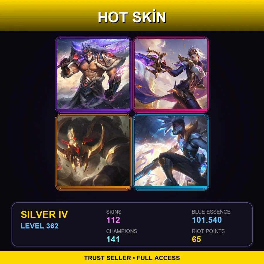 LAN | Lv362 | Silver IV | 112 Skin | 141 Champ — LoL account