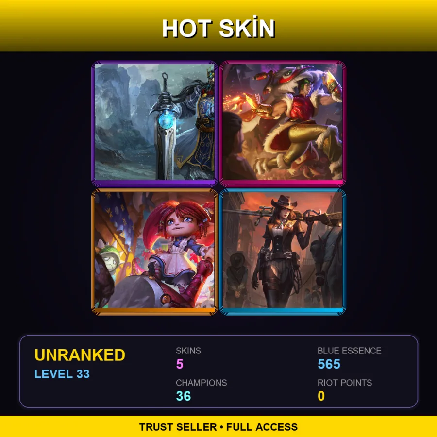 EUW | Lv33 | Unranked | 5 Skin | 36 Champ — LoL account