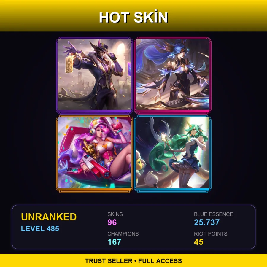 ME | Lv485 | Unranked | 96 Skin | 167 Champ — Unranked / Smurf League of Legends