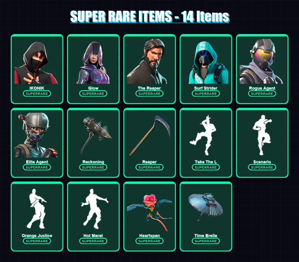 [PC/XBOX/PSN] | IKONIK | Glow | The Reaper | Surf Strider | Rogue Agent | 120 skin | 109 pickaxe | 101 emote | 111 glider | Lv1576
