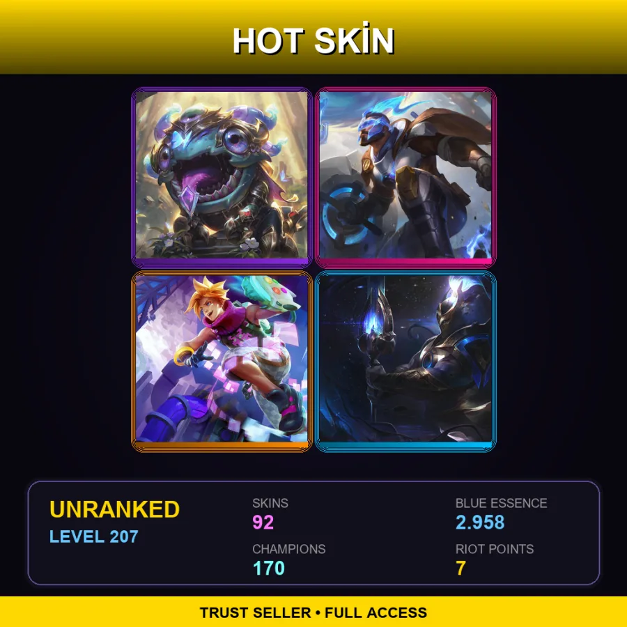 KR | Lv207 | Unranked | 92 Skin | 170 Champ — LoL account