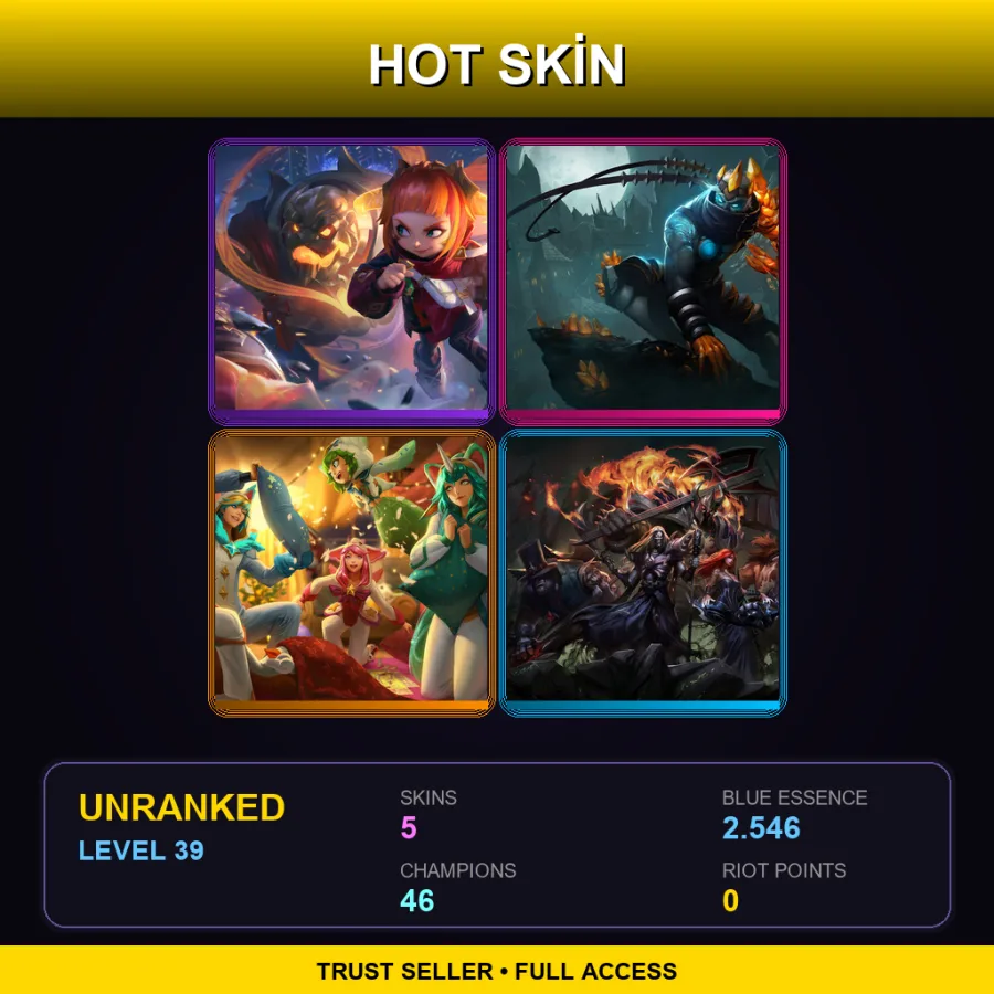 LAN | Lv39 | Unranked | 5 Skin | 46 Champ — LoL account