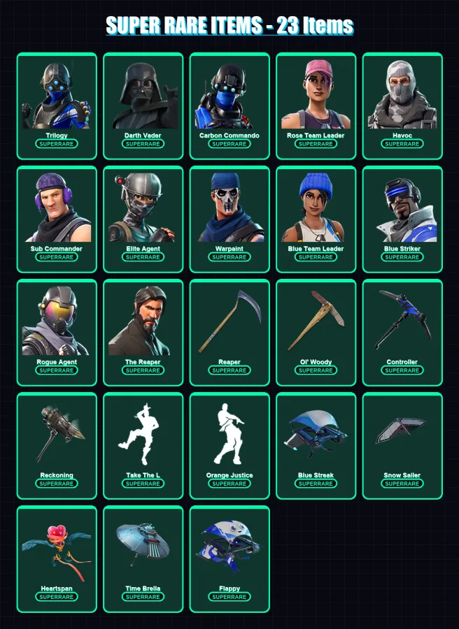 [PS4/PS5/XBOX/PC] | Trilogy | Darth Vader | Carbon Commando | Rose Team Leader | Havoc | 168 skin | 199 pickaxe | 164 emote | 182 glider | Lv2417