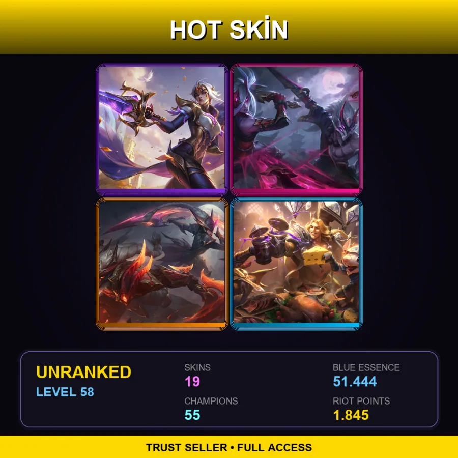 EUNE | Lv58 | Unranked | 19 Skin | 55 Champ — LoL account