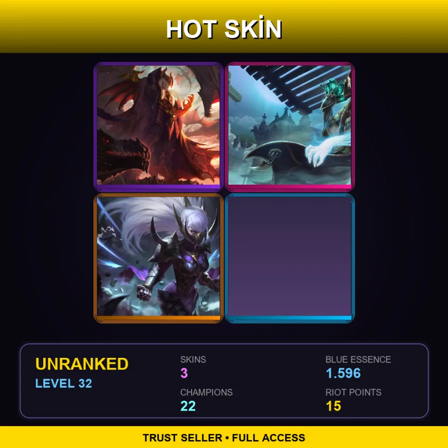 EUNE | Lv32 | Unranked | 3 Skin | 22 Champ — LoL account