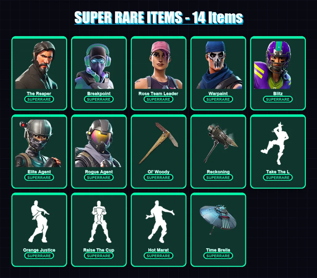[PC/XBOX/PSN] | The Reaper | Breakpoint | Rose Team Leader | Warpaint | Blitz | 145 skin | 139 pickaxe | 141 emote | 120 glider | Lv1599