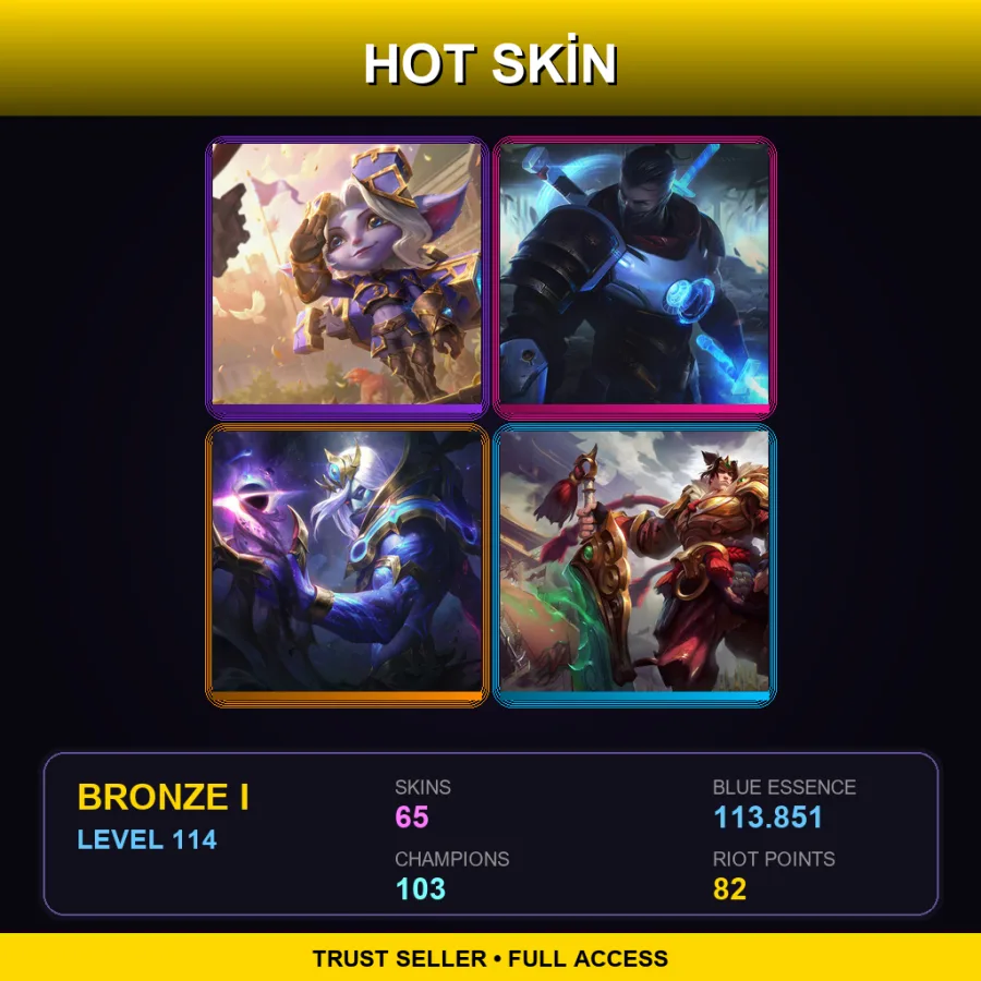 EUW | Lv114 | Bronze I | 65 Skin | 103 Champ