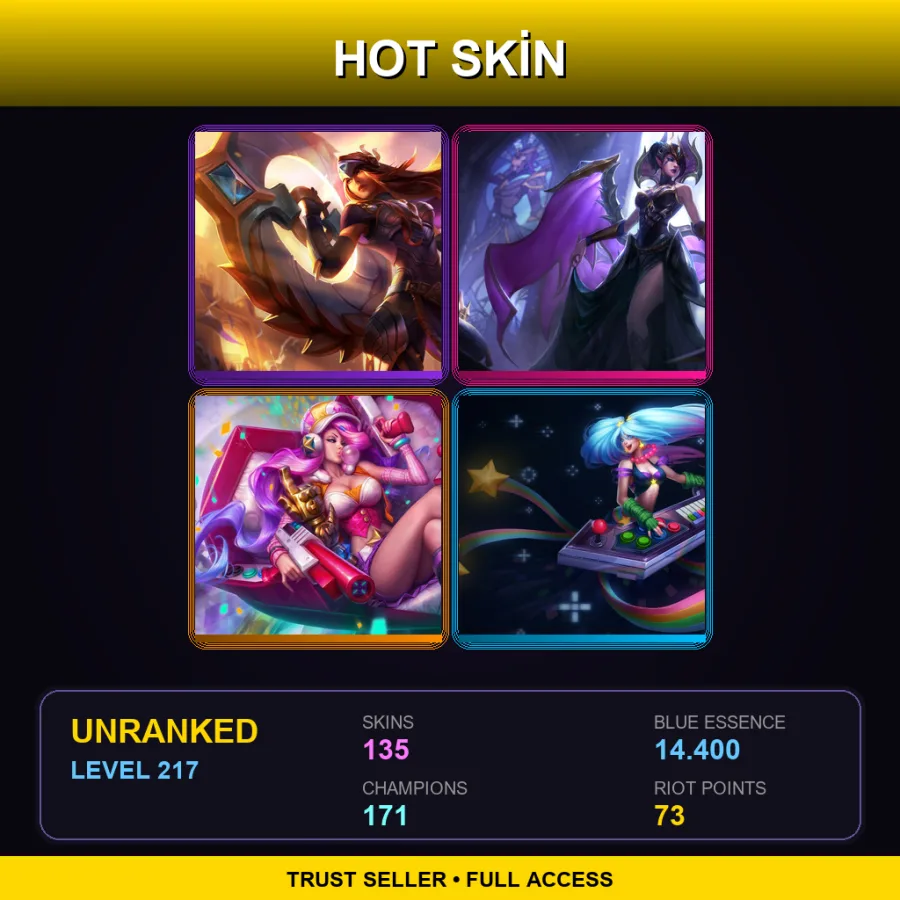OCE | Lv217 | Unranked | 135 Skin | 171 Champ — Unranked / Smurf League of Legends