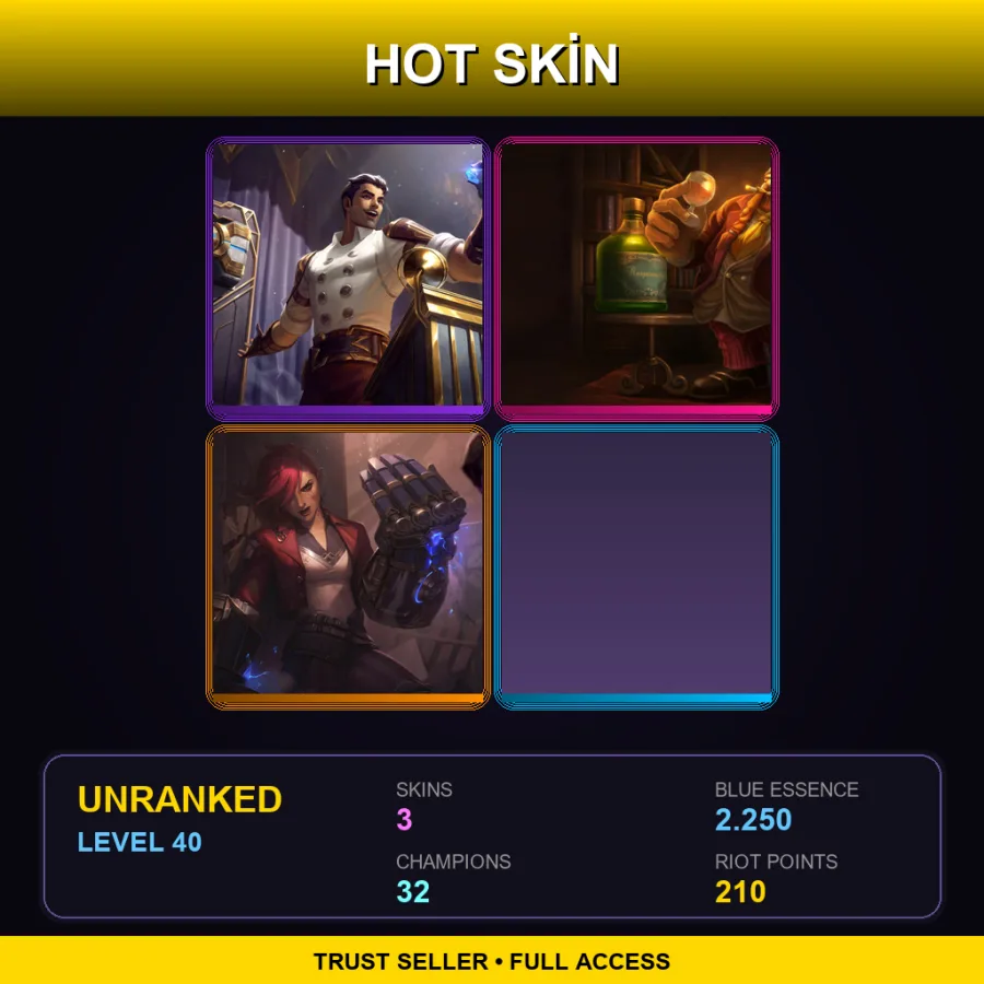 EUW | Lv40 | Unranked | 3 Skin | 32 Champ