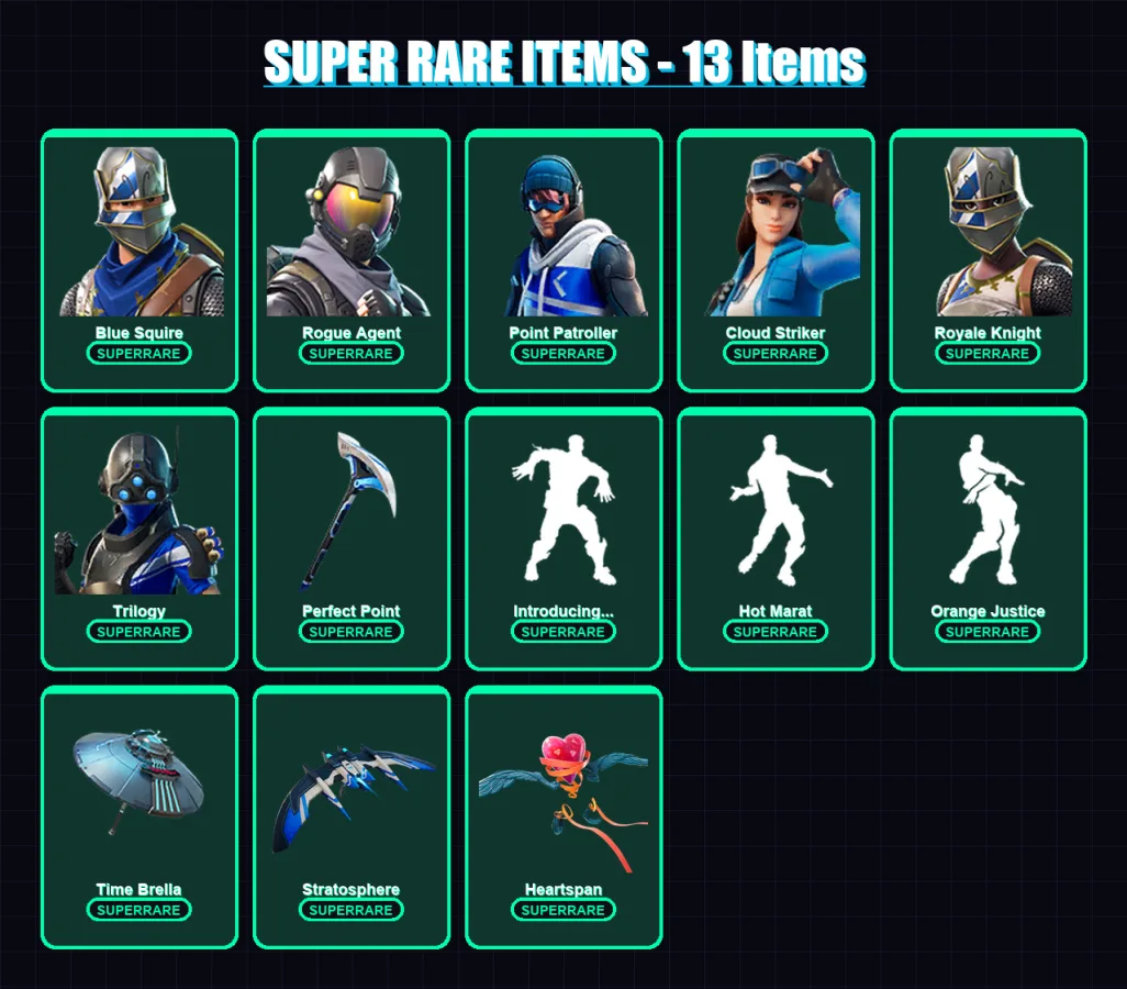 [PC/XBOX] | Blue Squire | Rogue Agent | Point Patroller | Cloud Striker | Royale Knight | 76 skin | 90 pickaxe | 89 emote | 82 glider | Lv1036