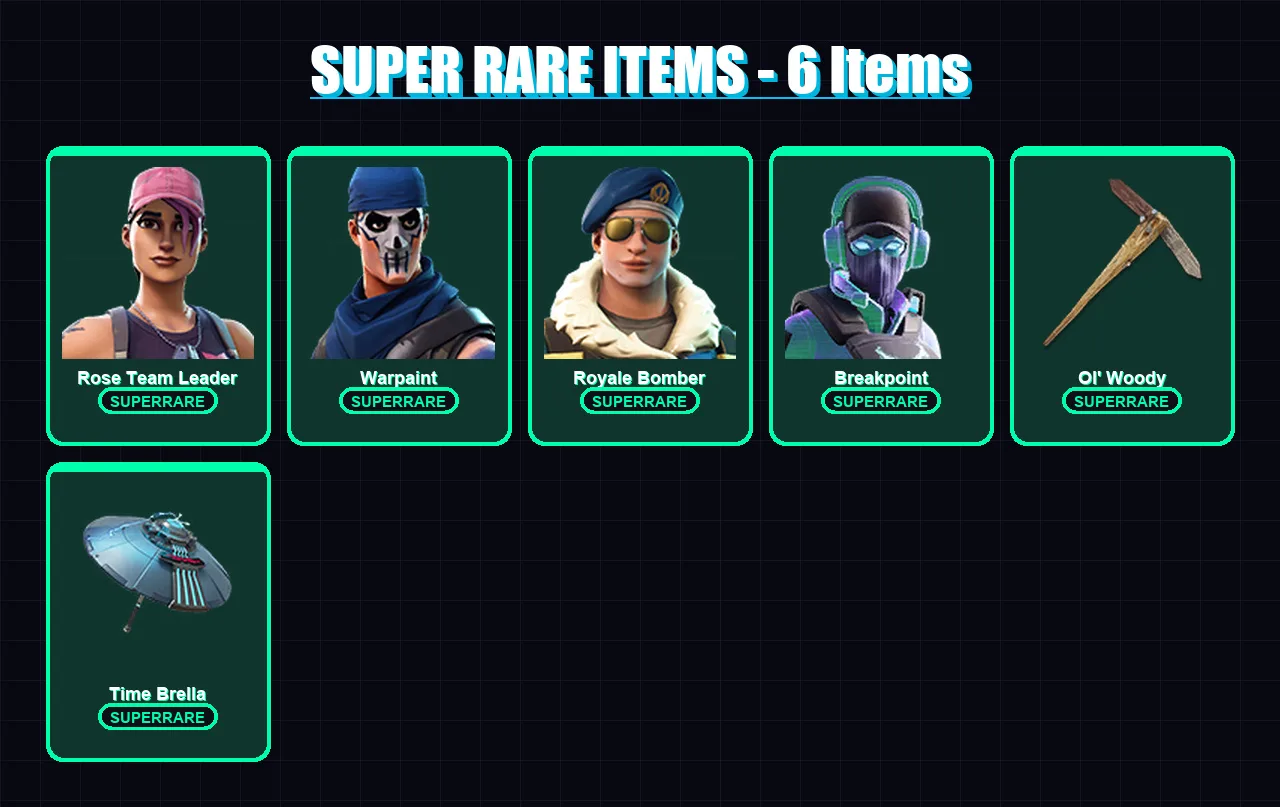 [PS4/PS5/XBOX/PC] | Rose Team Leader | Warpaint | Royale Bomber | Breakpoint | Eternal Knight | 119 skin | 102 pickaxe | 79 emote | 97 glider | Lv14
