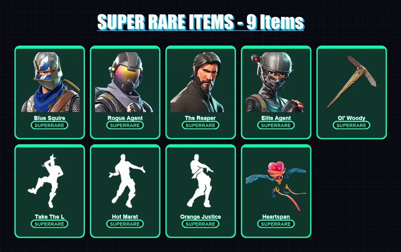 [PC] | Blue Squire | Rogue Agent | The Reaper | Elite Agent | Zenith | 32 skin | 26 pickaxe | 32 emote | 26 glider | Lv371