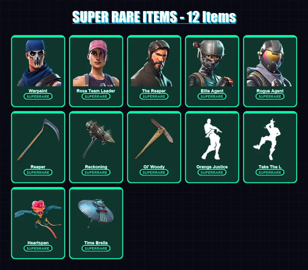 [PS4/PS5/XBOX/PC] | Warpaint | Rose Team Leader | The Reaper | Elite Agent | Rogue Agent | 95 skin | 87 pickaxe | 76 emote | 85 glider | Lv1013