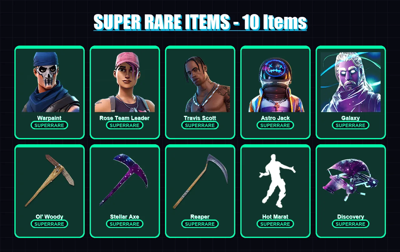 [PS4/PS5/XBOX/PC] | Warpaint | Rose Team Leader | Travis Scott | Astro Jack | Galaxy | 67 skin | 80 pickaxe | 86 emote | 85 glider | Lv1498