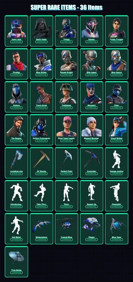 [PS4/PS5/PC] | Astro Jack | Darth Vader | Trilogy | Xander | Trinity Trooper | 357 skin | 372 pickaxe | 267 emote | 259 glider | Lv4048