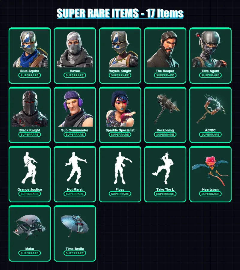 [PC/XBOX/PSN] | Blue Squire | Havoc | Royale Knight | The Reaper | Elite Agent | 38 skin | 54 pickaxe | 56 emote | 62 glider | Lv914